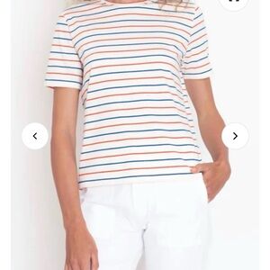 Kule Women’s The Modern Pinstripe Tee Short Sleeve Tee, white, blue, poppy, NWT